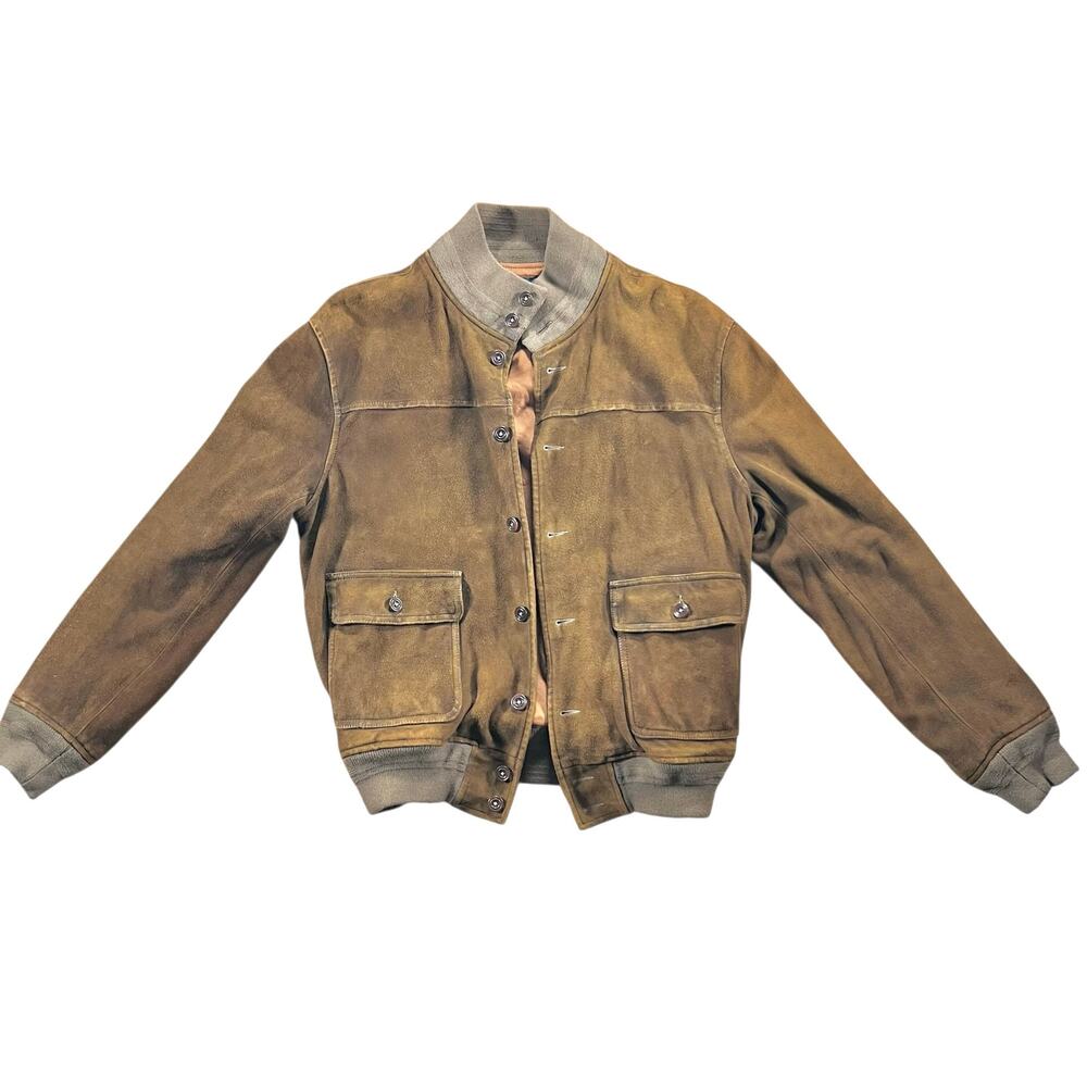 Vintage Polo Ralph Lauren Suede Leather Bomber Jacket L Distressed Brown - Picture 3 of 14